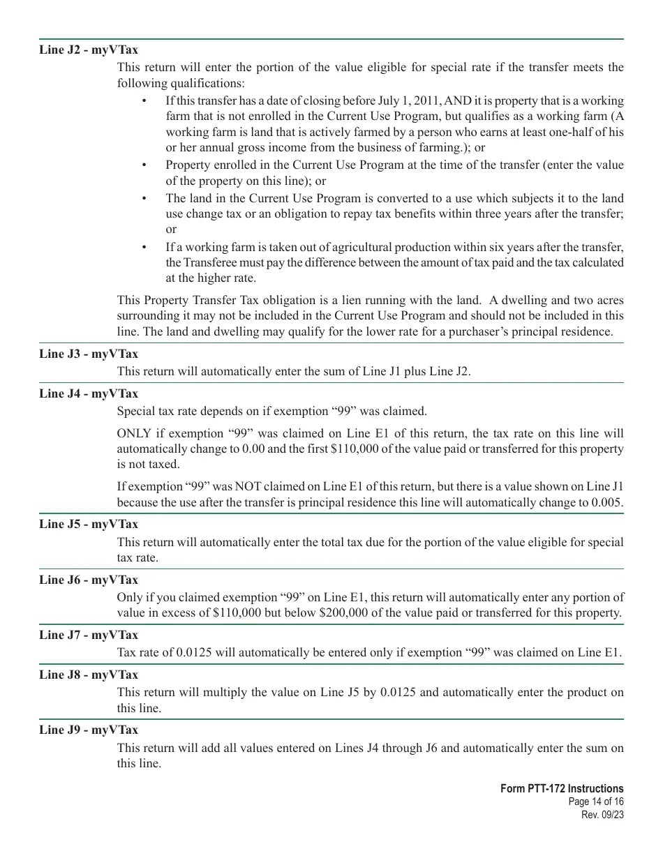 Download Instructions for Form PTT172 Vermont Property Transfer Tax