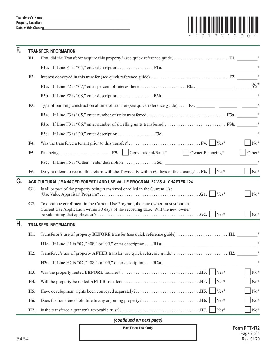 Download Instructions for Form PTT172 Vermont Property Transfer Tax