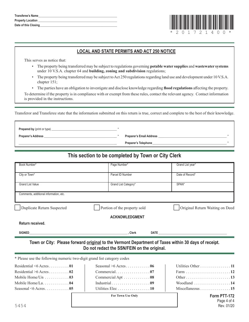 Download Instructions for Form PTT172 Vermont Property Transfer Tax