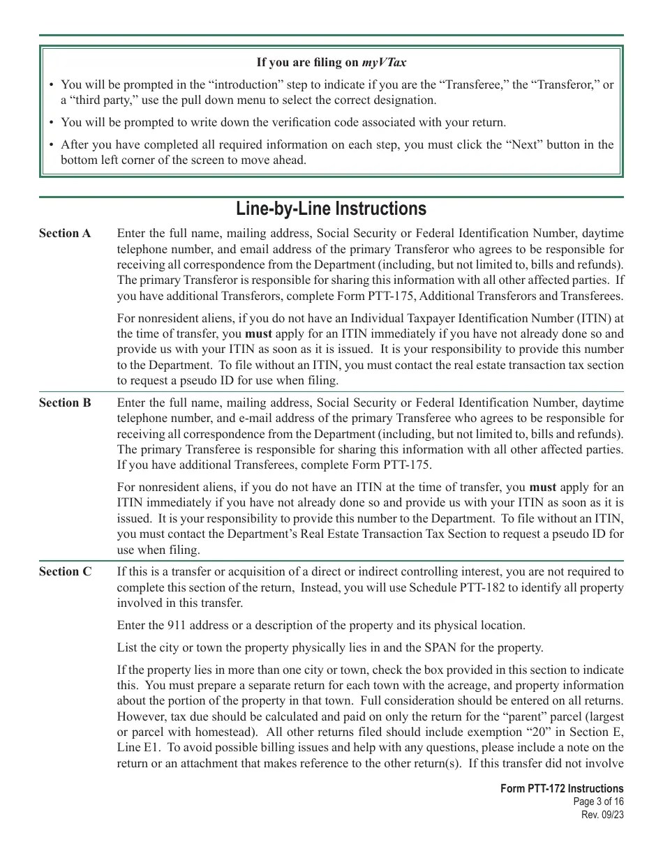 Download Instructions for Form PTT172 Vermont Property Transfer Tax