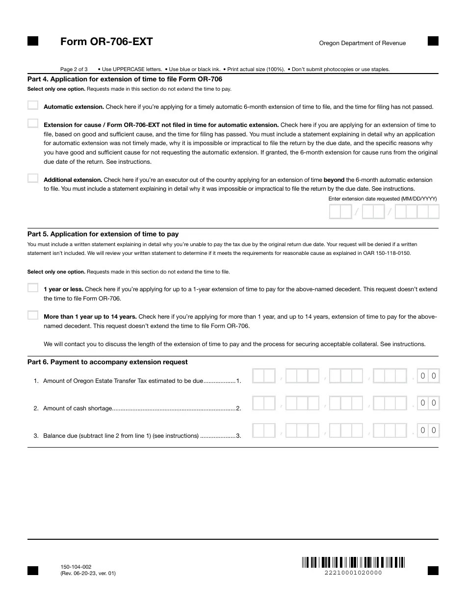 Form OR706EXT (150104002) Fill Out, Sign Online and Download
