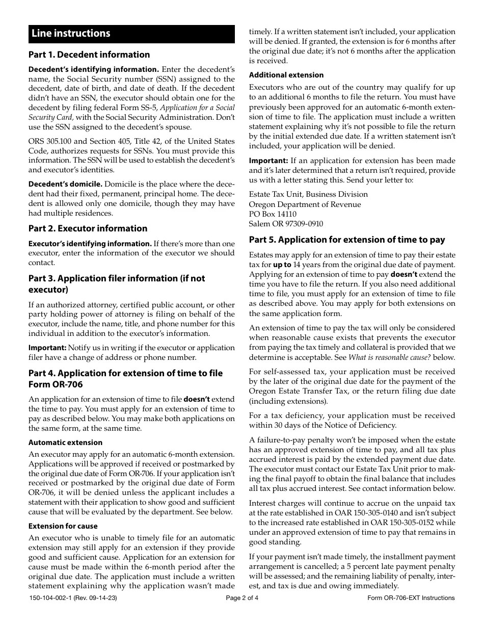 Download Instructions for Form OR706EXT, 150104002 Application for