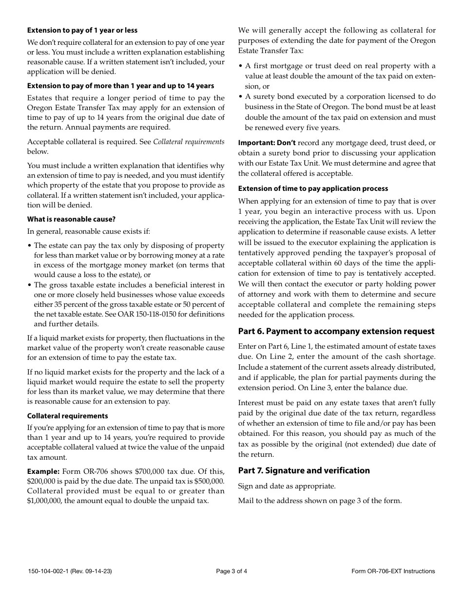 Download Instructions for Form OR706EXT, 150104002 Application for