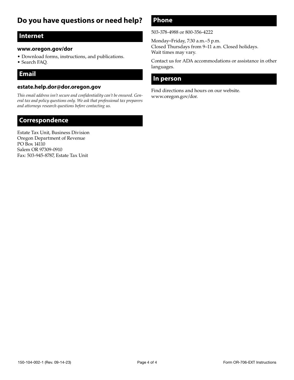 Download Instructions for Form OR706EXT, 150104002 Application for