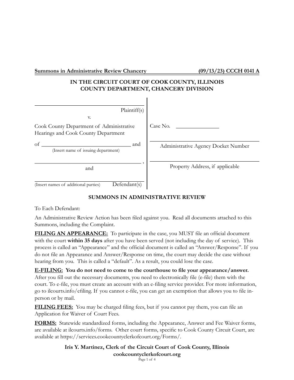 Form CCCH0141 Fill Out, Sign Online and Download Fillable PDF, Cook