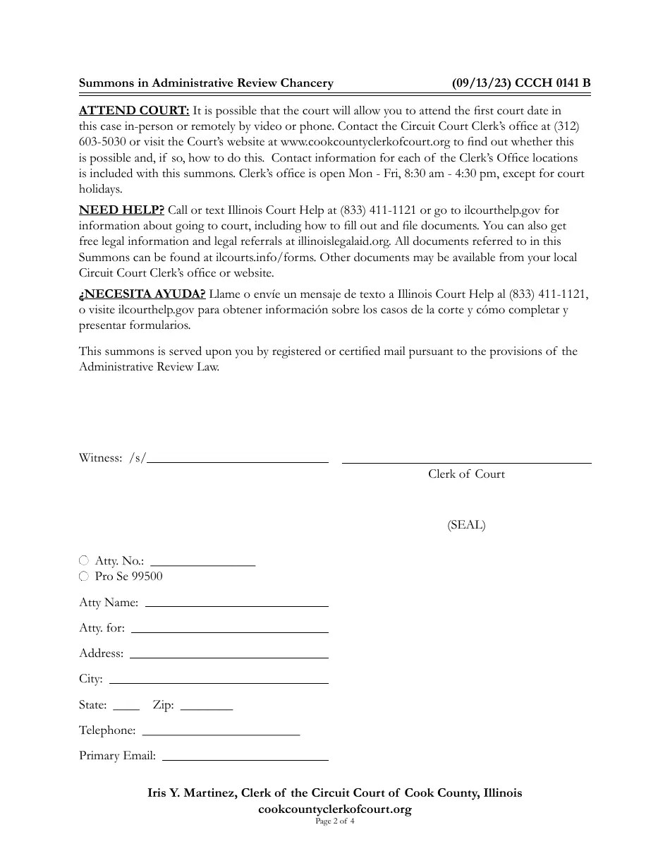 Form CCCH0141 Fill Out, Sign Online and Download Fillable PDF, Cook