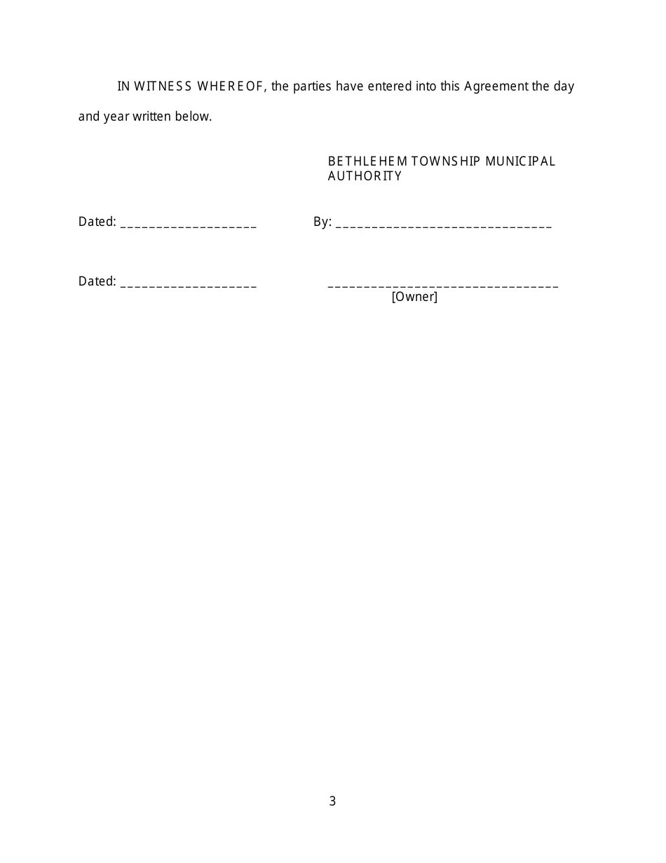 Township of Bethlehem, Pennsylvania Btma Roc Agreement Fill Out, Sign