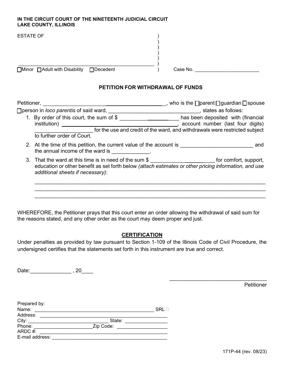 Form 171P44 Download Fillable PDF or Fill Online Petition for