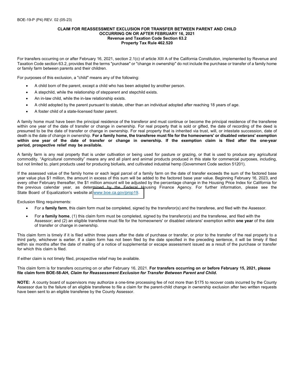 Form BOE19P Download Fillable PDF or Fill Online Claim for