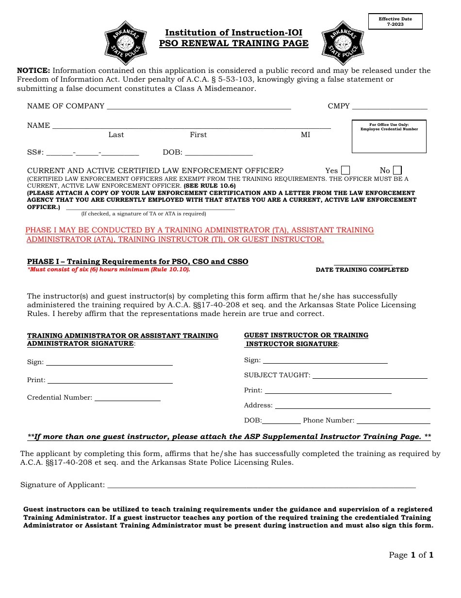 Arkansas Institution of Instruction Ioi Pso Renewal Training Page