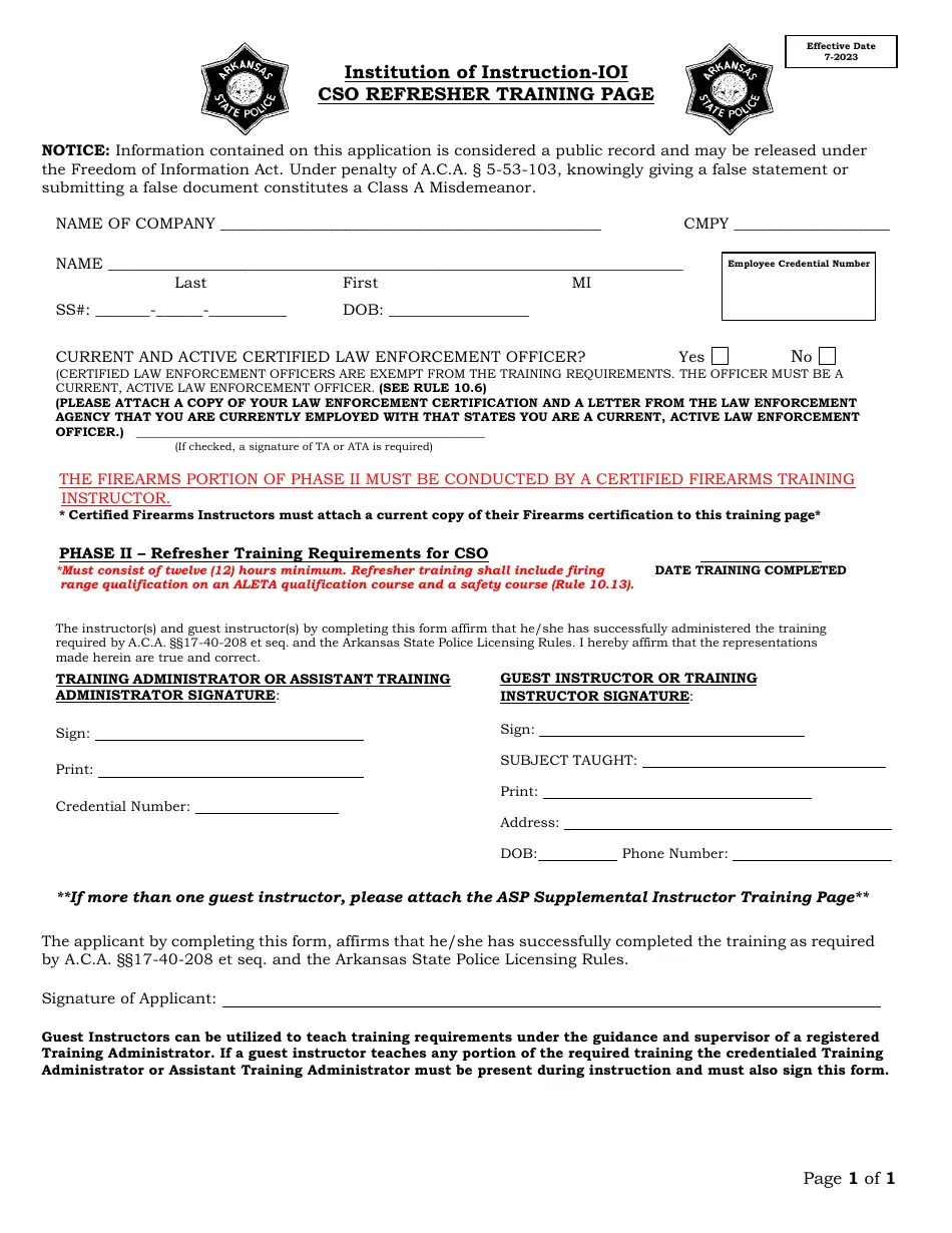 Arkansas Institution of Instruction Ioi Cso Refresher Training Page