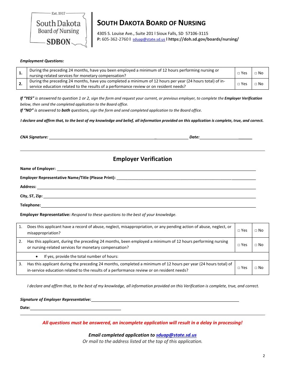 South Dakota Cna Reinstatement Application Competency Evaluation
