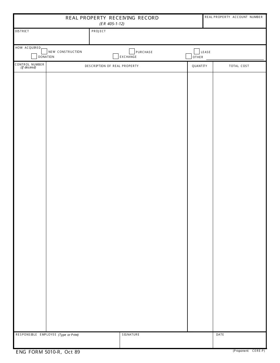 ENG Form 5010R Fill Out, Sign Online and Download Fillable PDF