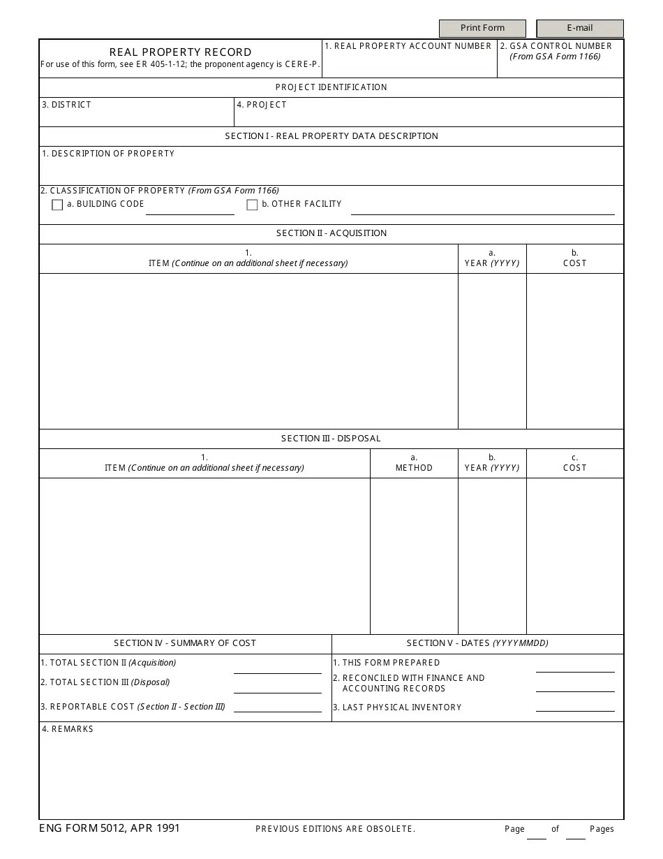ENG Form 5012 Fill Out, Sign Online and Download Fillable PDF