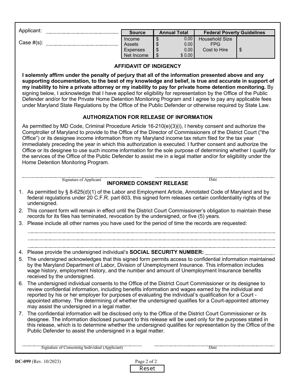 Form DC099 Download Fillable PDF or Fill Online Application for