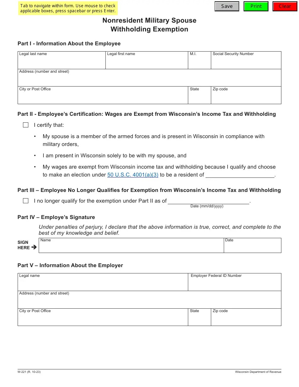 Form W221 Download Fillable PDF or Fill Online Nonresident Military Spouse Withholding