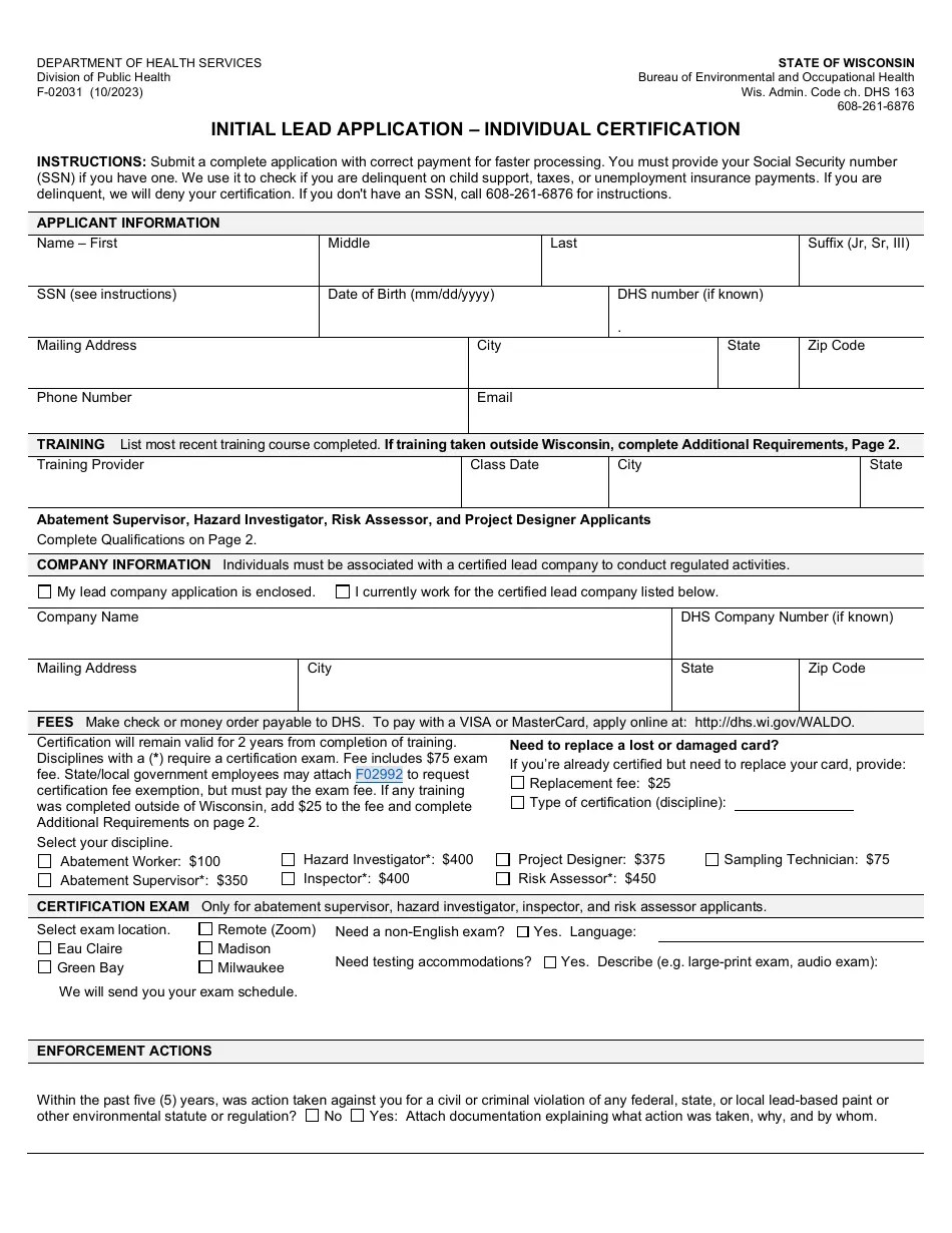 Form F02031 Download Fillable PDF or Fill Online Initial Lead