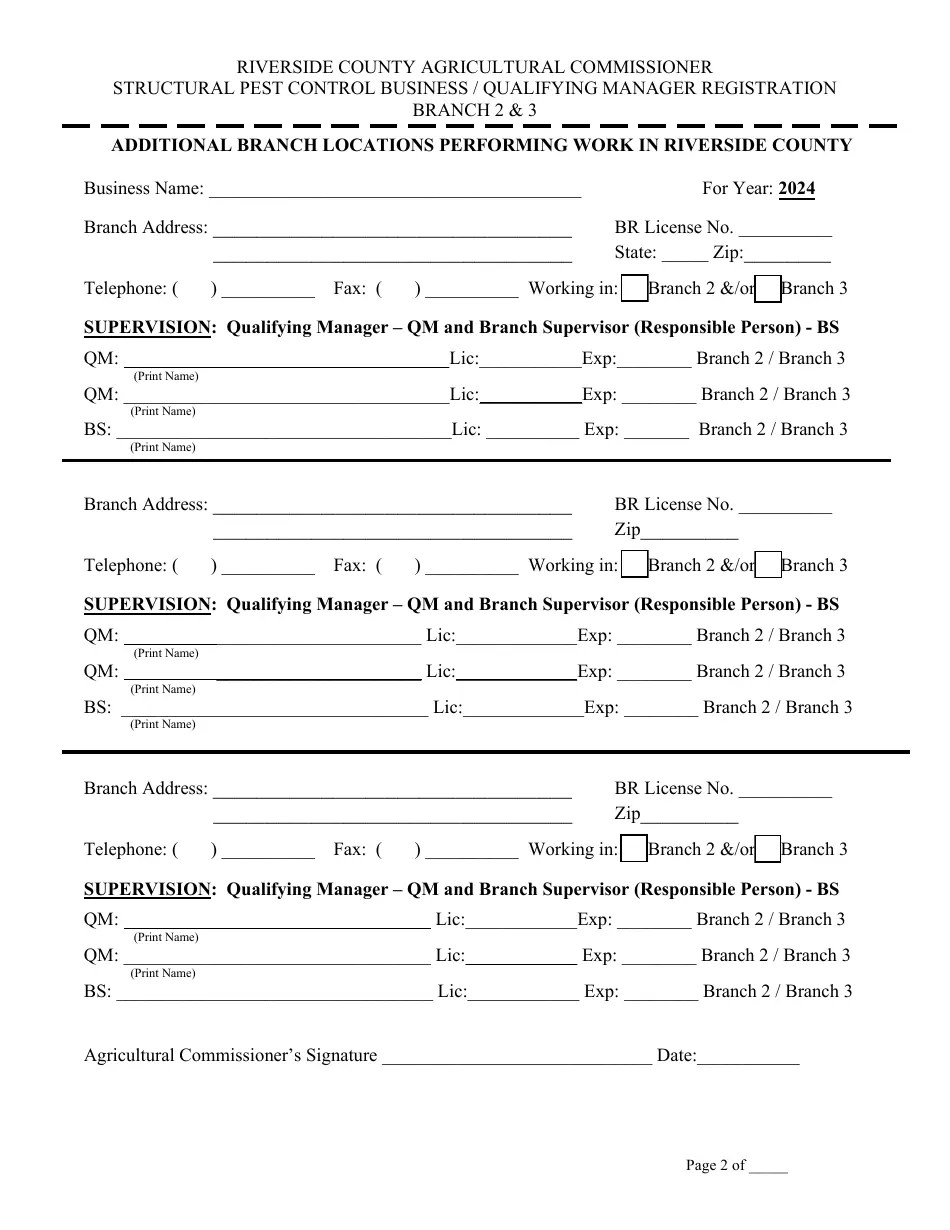 2024 County of Riverside, California Structural Pest Control Business/Qualifying Manager