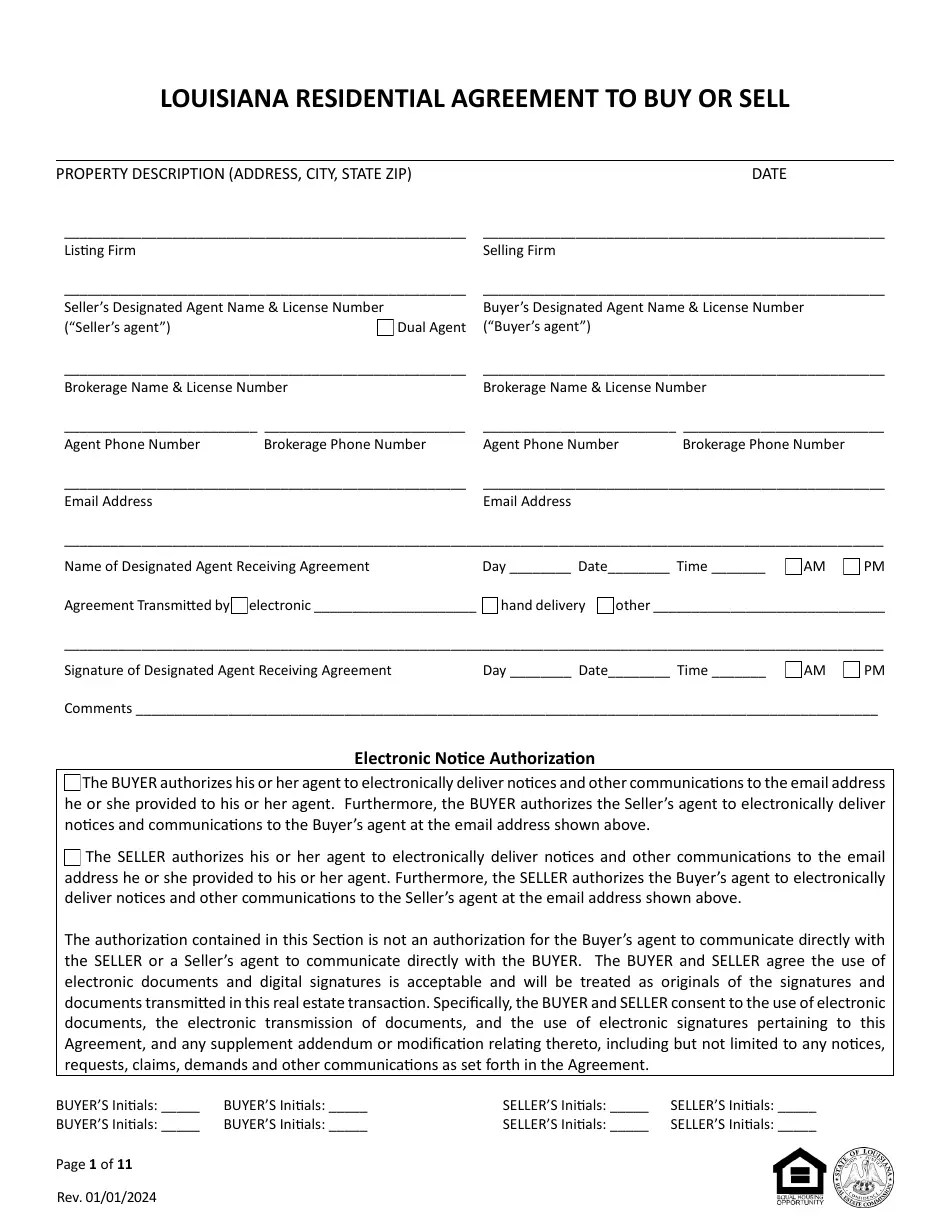 Louisiana Louisiana Residential Agreement to Buy or Sell Download