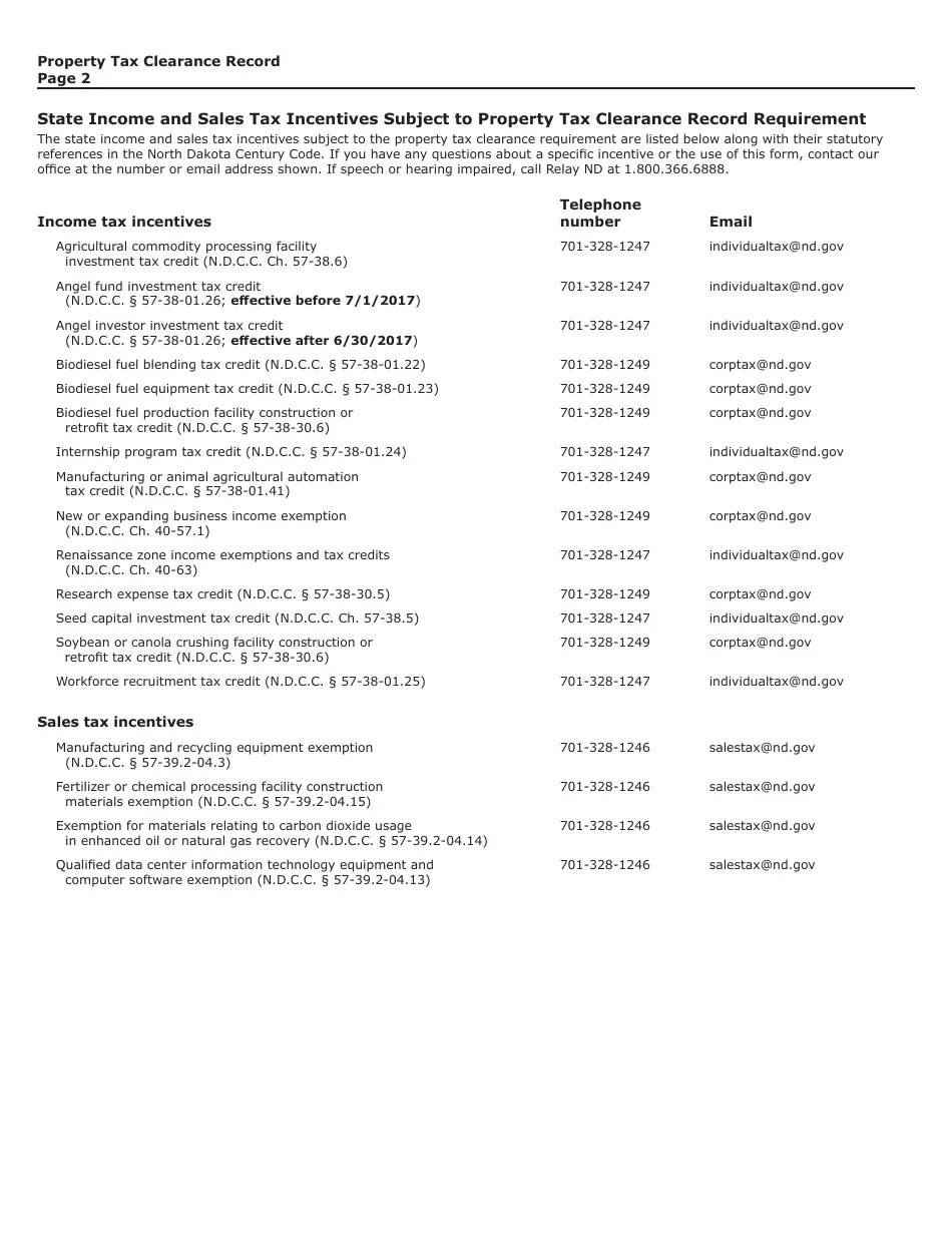 Form SFN28202 Download Fillable PDF or Fill Online Property Tax Clearance Record, North Dakota