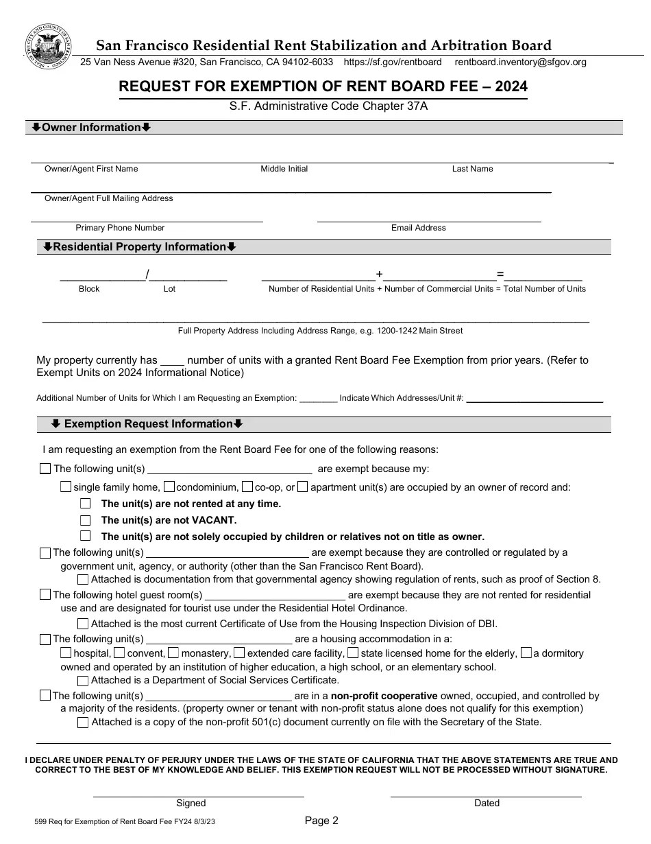 Form 599 Download Fillable PDF or Fill Online Request for Exemption of