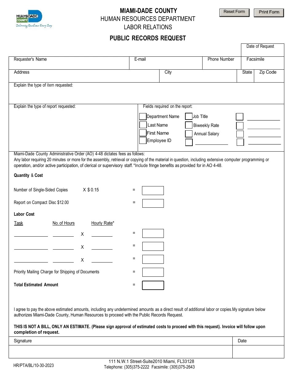 MiamiDade County, Florida Public Records Request Download Fillable PDF