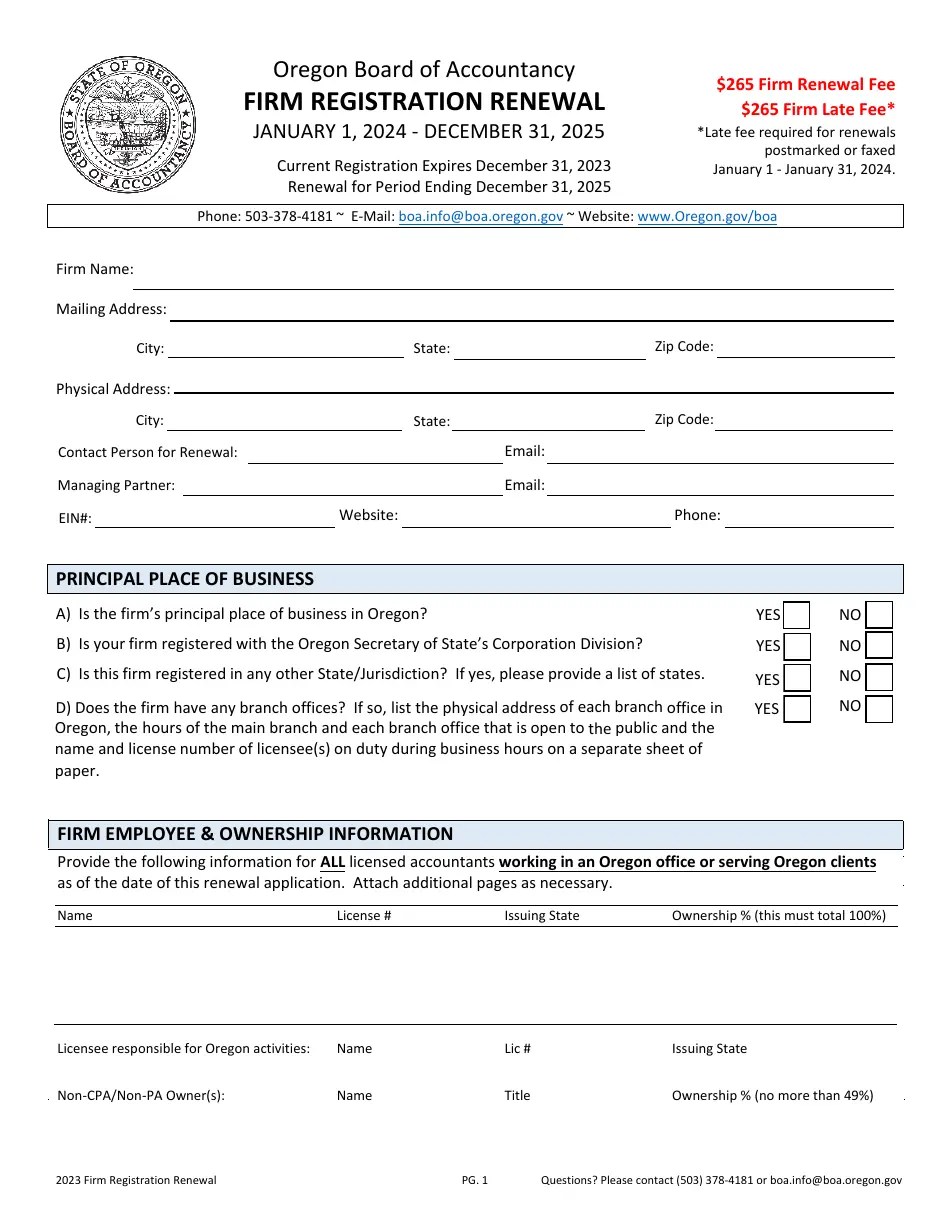 2025 Oregon Firm Registration Renewal Fill Out, Sign Online and Download PDF Templateroller