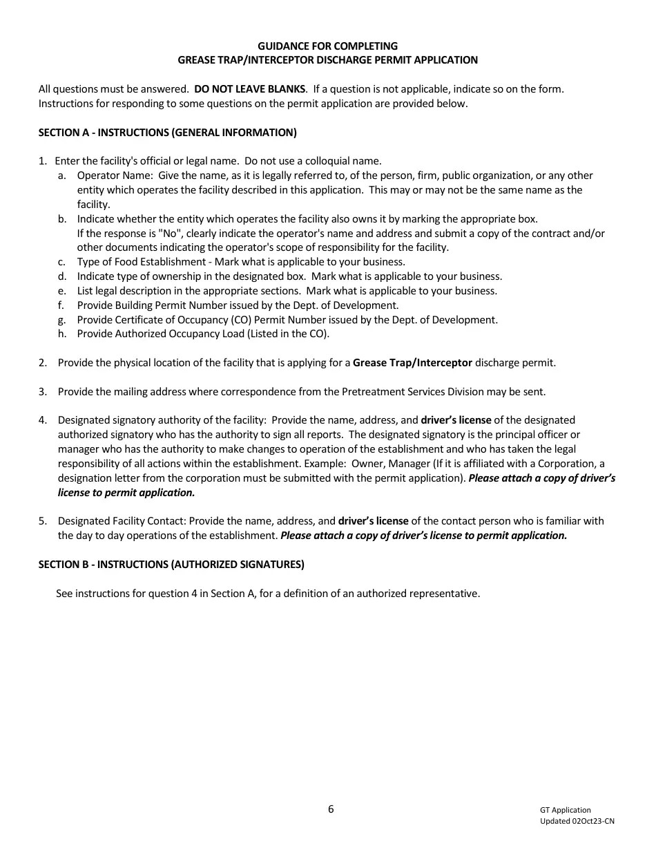 City of Fort Worth, Texas Grease Trap/Interceptor Discharge Permit