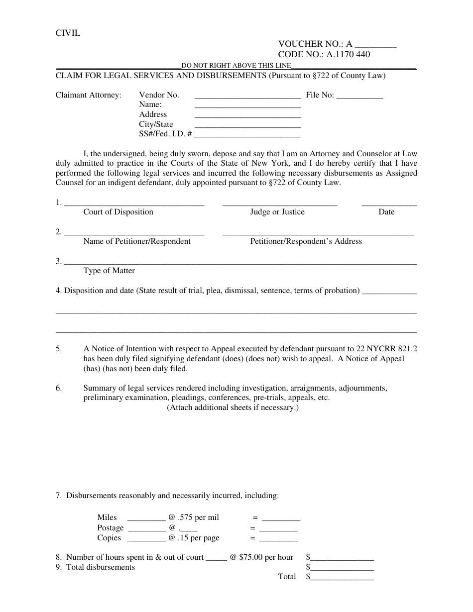 Warren County, New York Civil Voucher Form Fill Out, Sign Online and
