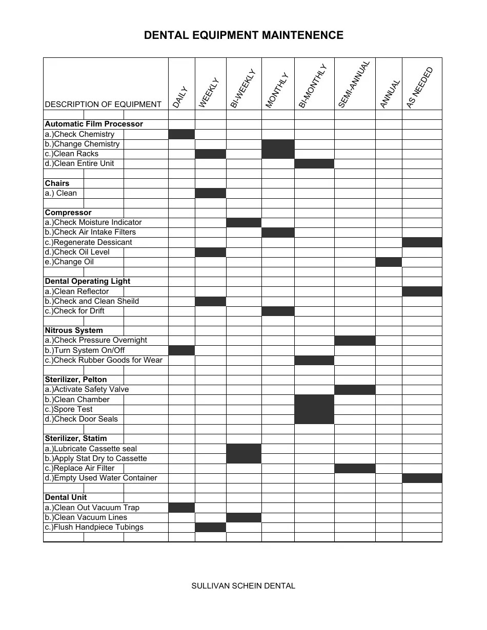 Dental Equipment Maintenance Schedule Sullivan Schein Dental Download