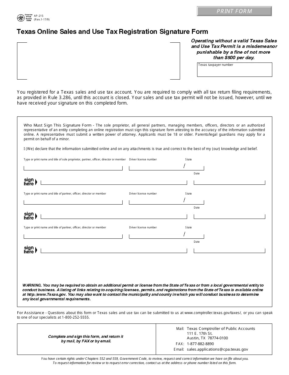 Form AP215 Fill Out, Sign Online and Download Fillable PDF, Texas Templateroller