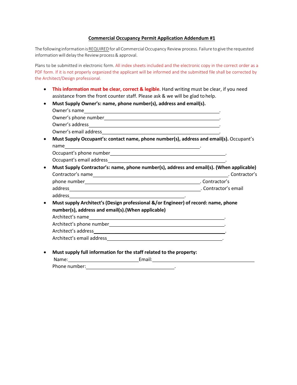 City of Troy, Michigan Commercial Occupancy Permit Application Fill