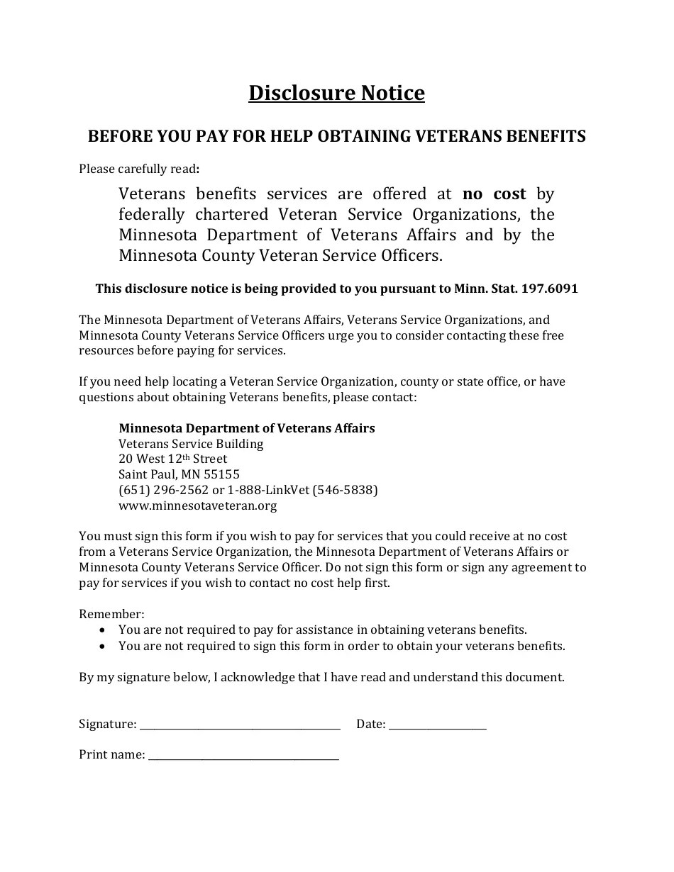 Minnesota Disclosure Notice Fill Out, Sign Online and Download PDF