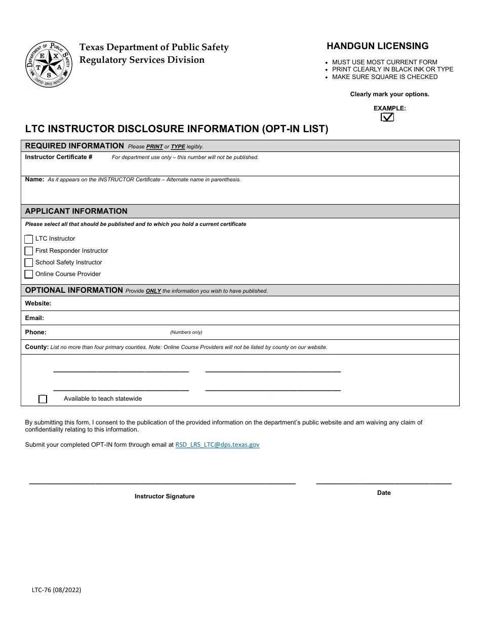 Form LTC76 Fill Out, Sign Online and Download Fillable PDF, Texas