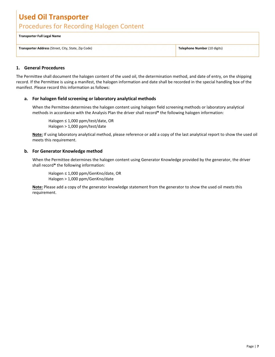 Utah Used Oil Transporter Application & 10year Renewal Fill Out