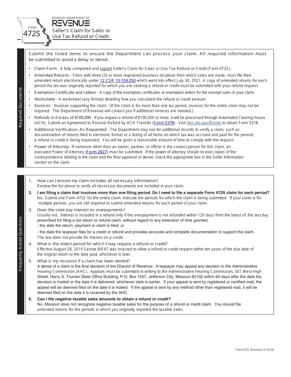 Form 472S Download Fillable PDF or Fill Online Seller's Claim for Sales