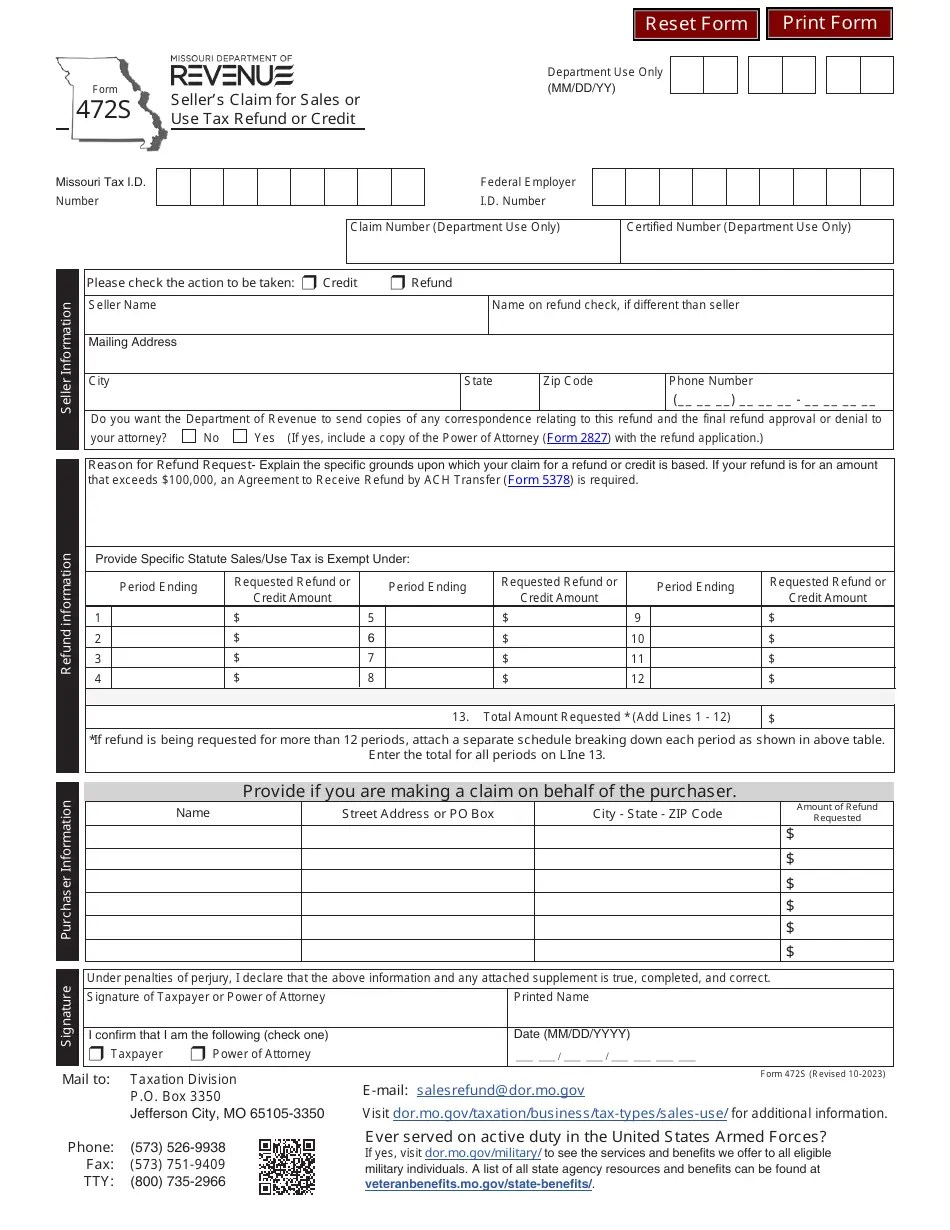 Form 472S Download Fillable PDF or Fill Online Seller's Claim for Sales