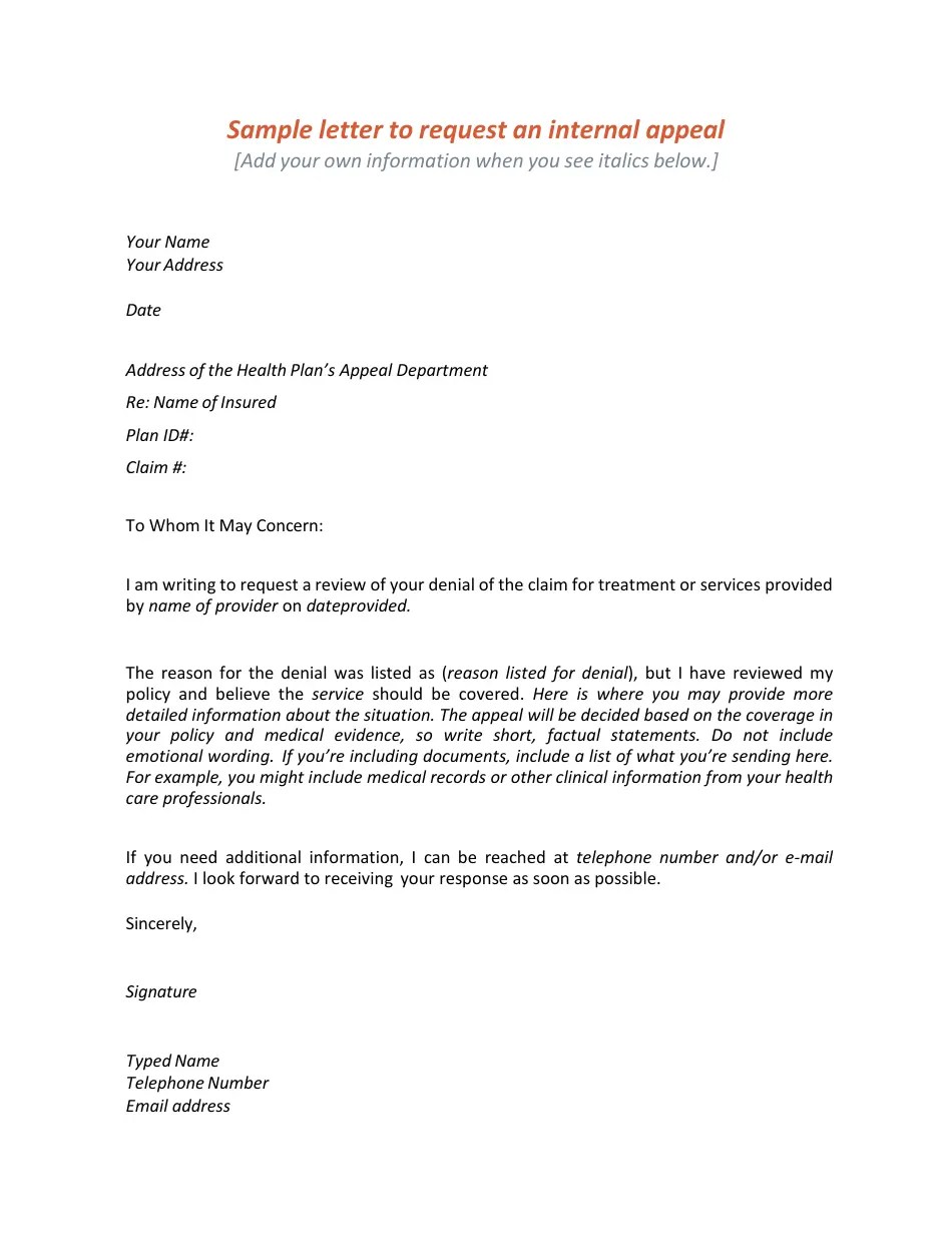 South Dakota Sample Letter to Request an Internal Appeal Fill Out