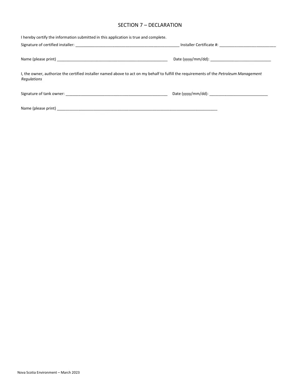 Nova Scotia Canada Petroleum Storage Tank 30 Day Completion of Work