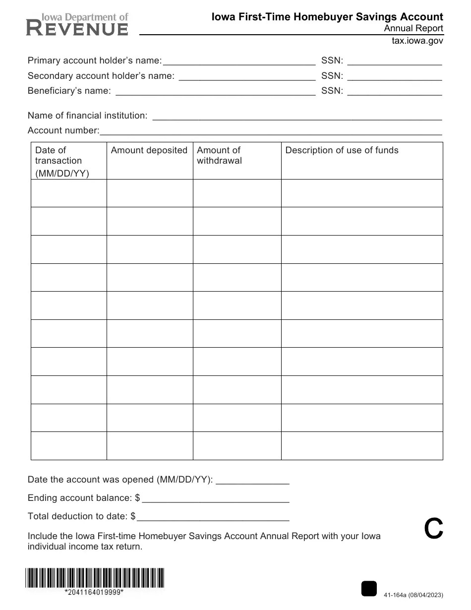 Form 41164 Download Fillable PDF or Fill Online Iowa FirstTime