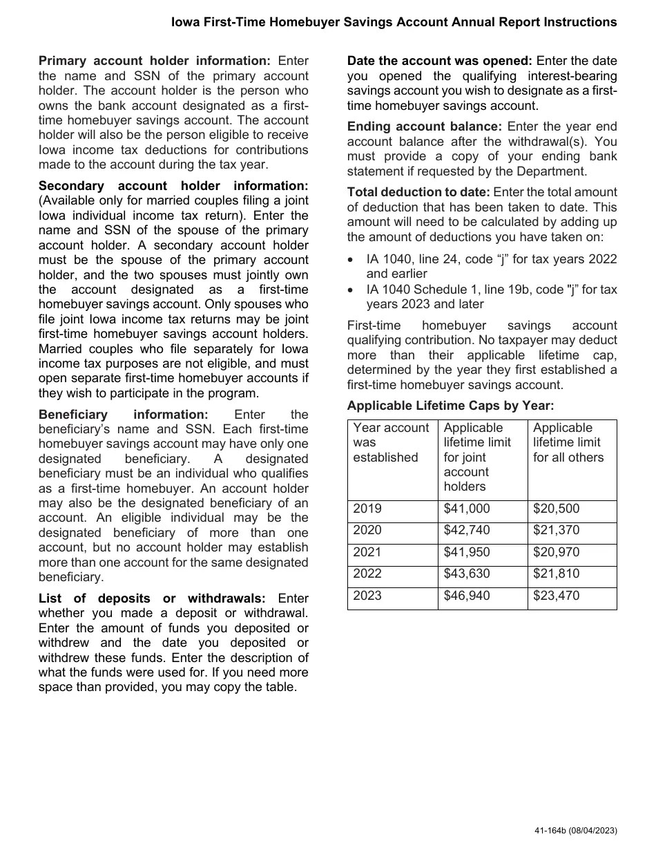 Form 41164 Download Fillable PDF or Fill Online Iowa FirstTime