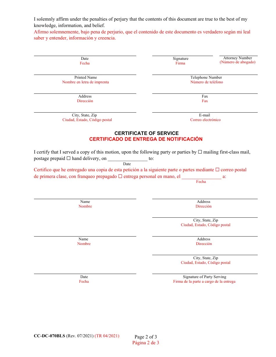Form CCDC070BLS Fill Out, Sign Online and Download Printable PDF
