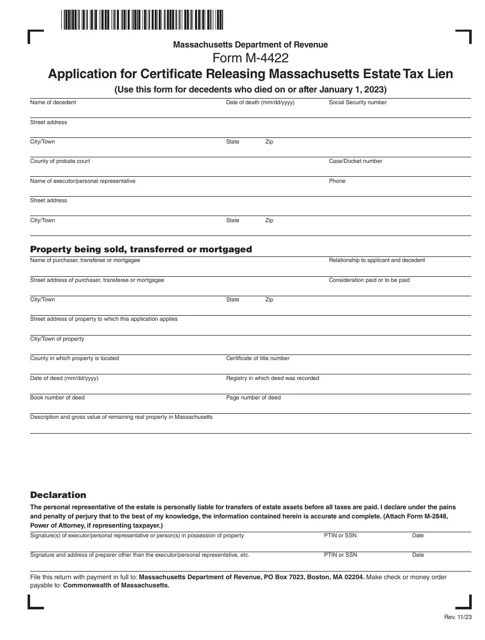 Form M4422 Download Printable PDF or Fill Online Application for