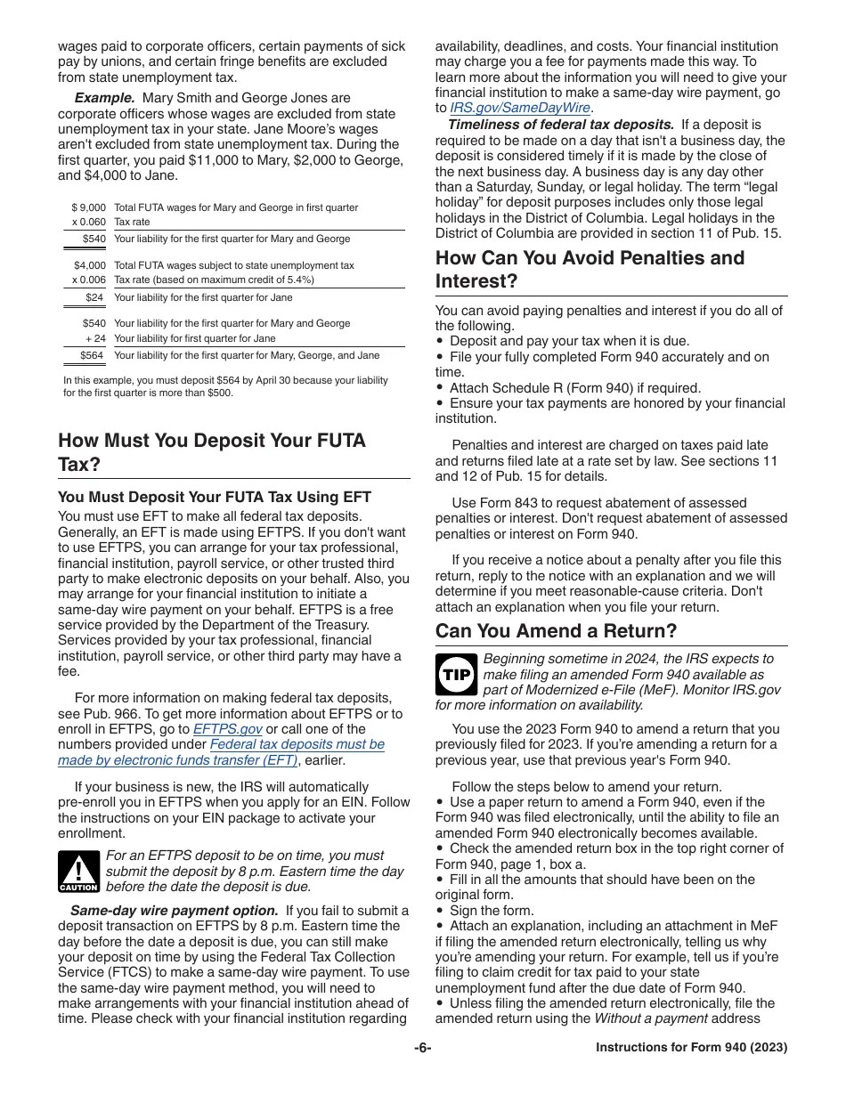 Download Instructions for IRS Form 940 Employer's Annual Federal