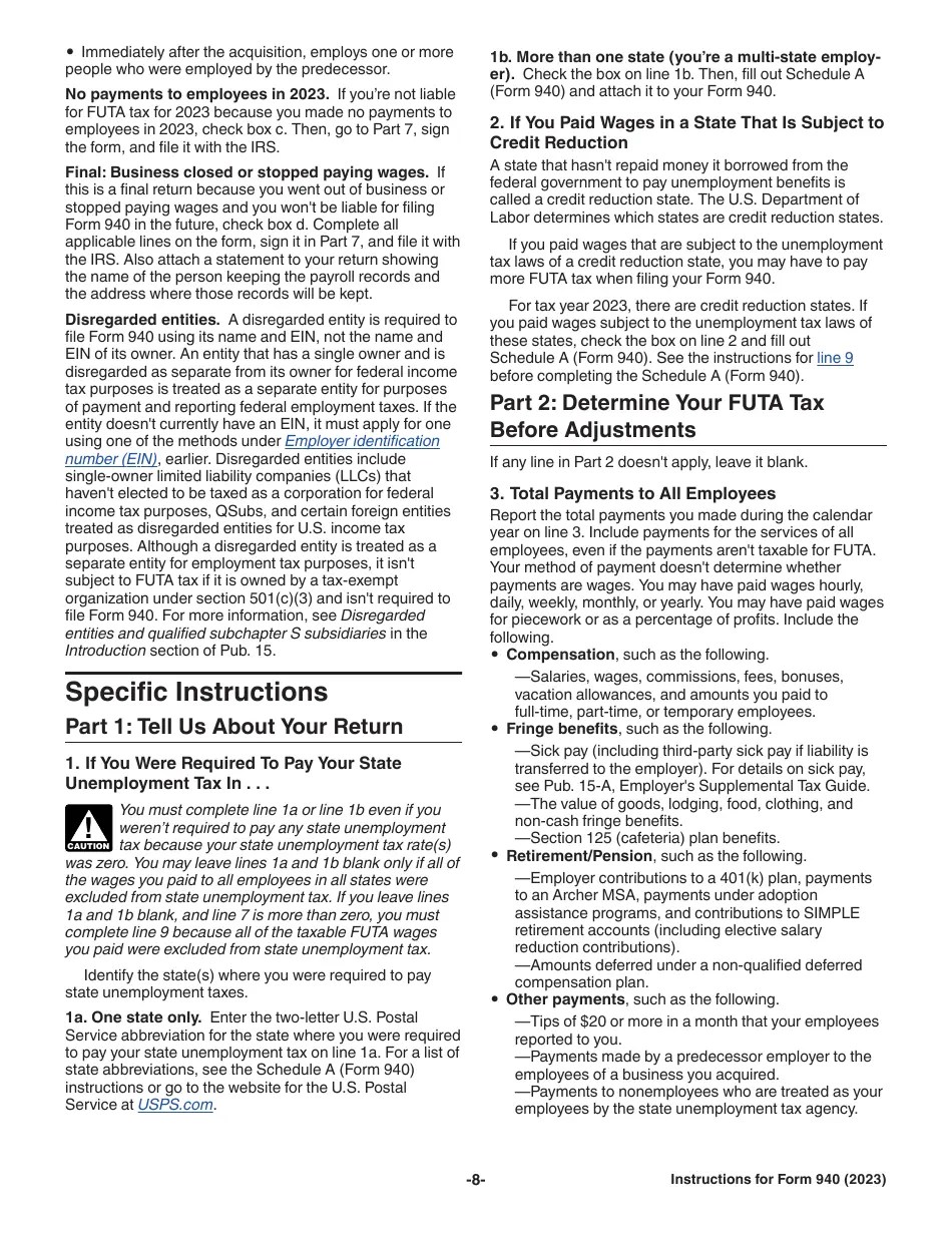 Download Instructions for IRS Form 940 Employer's Annual Federal