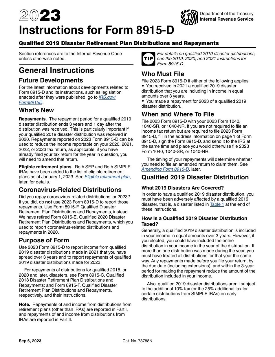 Download Instructions for IRS Form 8915D Qualified 2019 Disaster