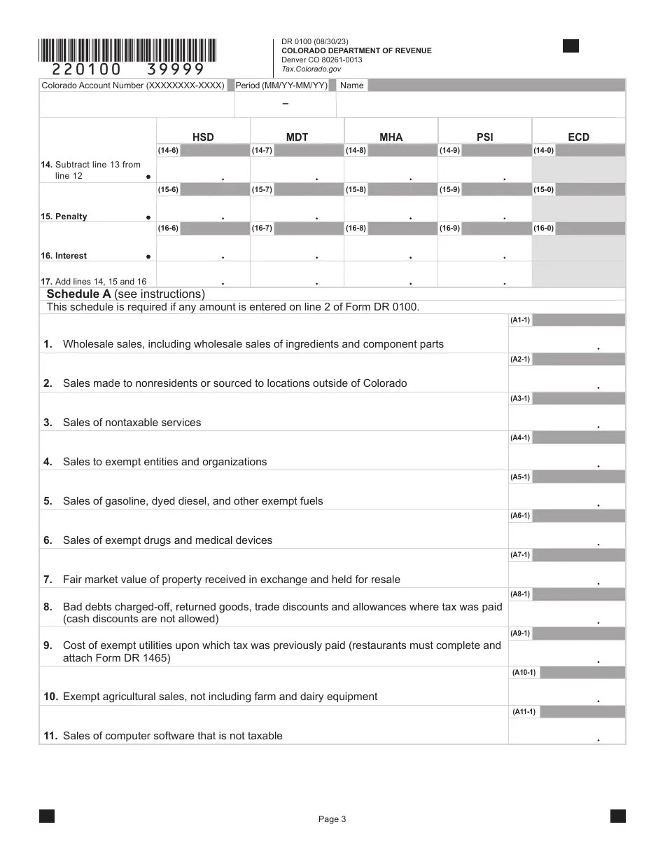 Form DR0100 Download Fillable PDF or Fill Online Colorado Retail Sales