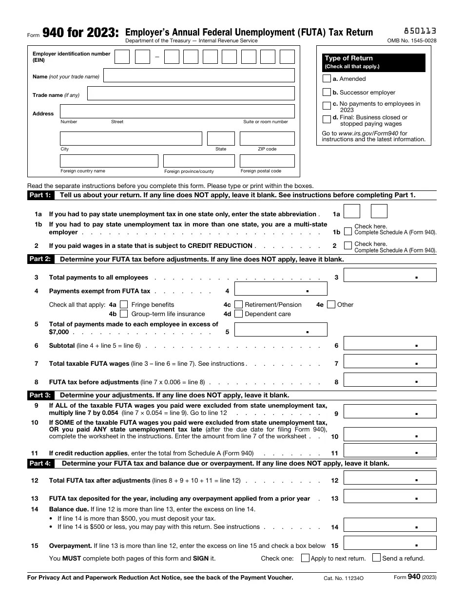 IRS Form 940 Download Fillable PDF or Fill Online Employer's Annual
