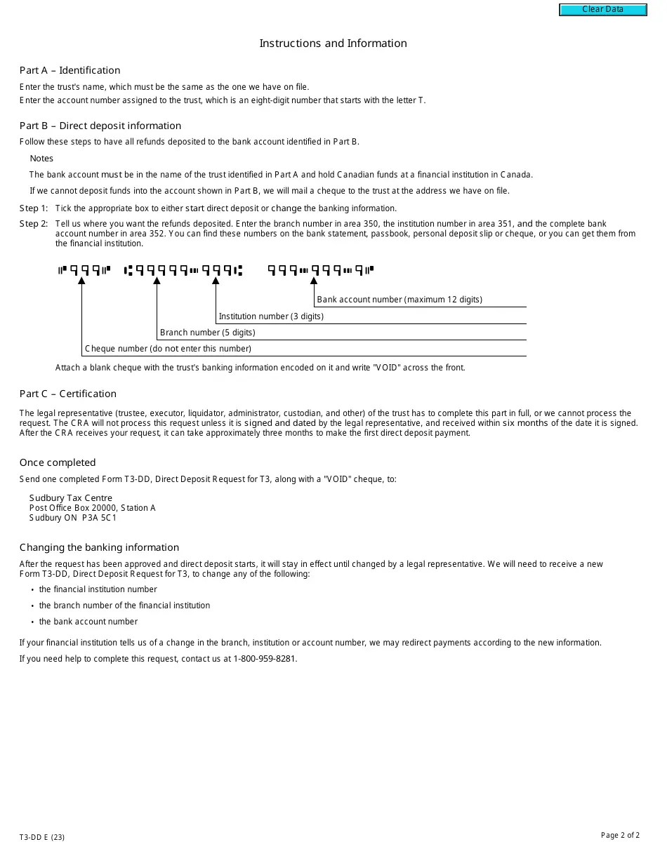 Form T3DD Download Fillable PDF or Fill Online Direct Deposit Request