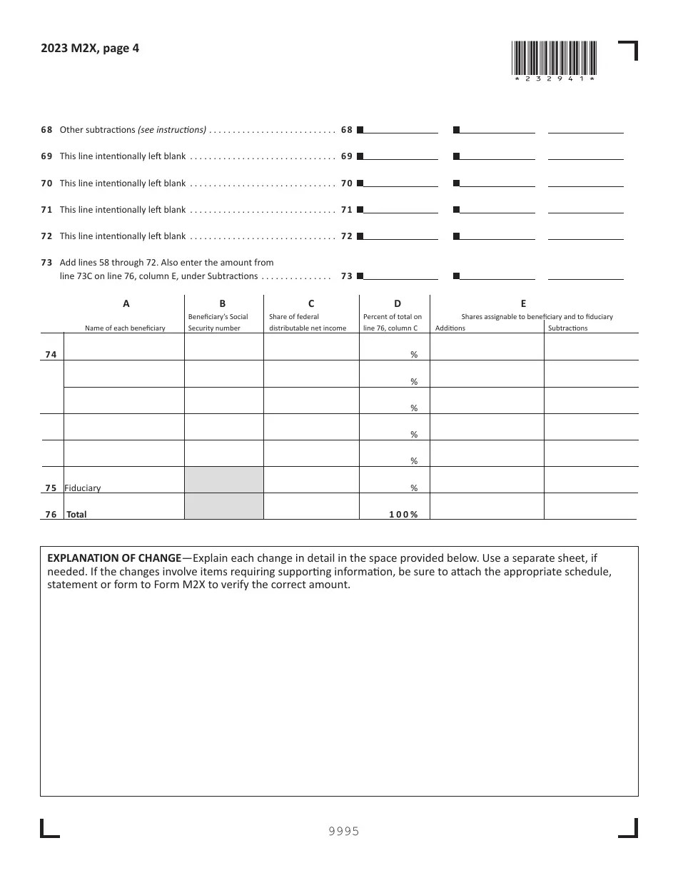 Form M2X Download Fillable PDF or Fill Online Amended Tax Return
